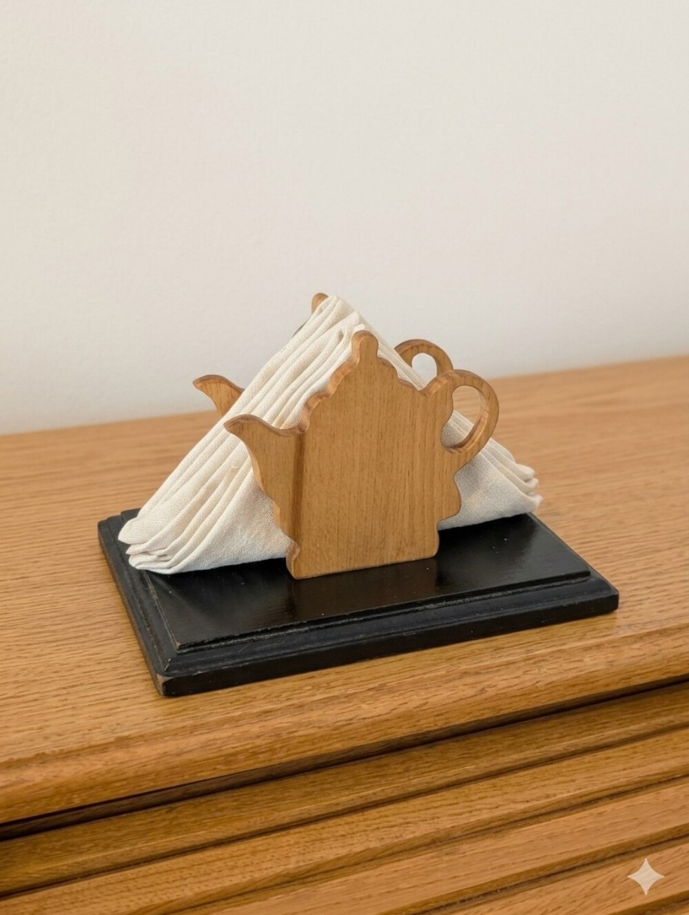 Wood Teapot Napkin Holder - Natural Brown
